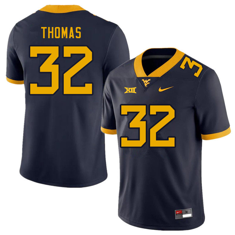 NCAA Men's James Thomas West Virginia Mountaineers Navy #32 Nike Stitched Football College Authentic Jersey XR23C77VK